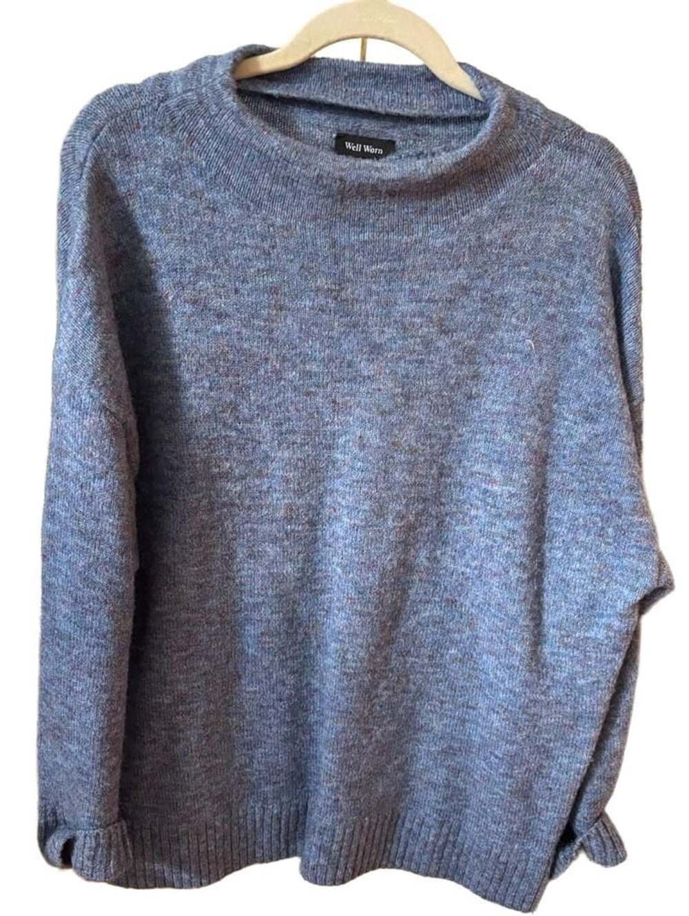 Well Worn Blue Marled Mock Neck Cozy Wool Blend Sweater XL